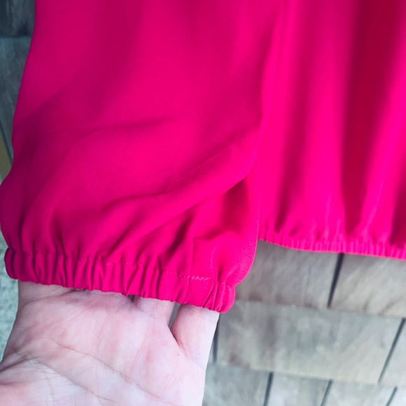 MICHAEL Michael Kors Solid Ruffle Peasant Top, Deep Pink, Long Sleeve Blouse M - Picture 10 of 15